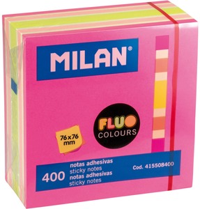 Öntapadó jegyzettömb 76x76 mm 400 lap Milan fluo színek