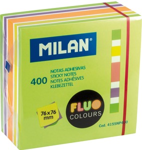 Öntapadó jegyzettömb 76x76 mm 400 lap Milan "Fluo" fluo színek
