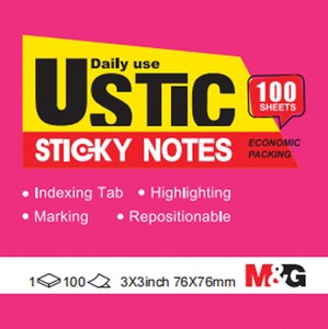 Öntapadó jegyzettömb 76x76 mm 100 lapos M&G "Ustic" rózsaszín