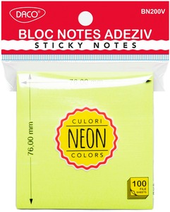 Öntapadó jegyzettömb 76x76 mm 100 lap Daco neon zöld