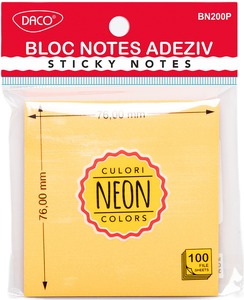 Öntapadó jegyzettömb 76x76 mm 100 lap Daco neon narancs