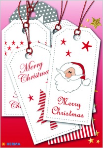 Ajándékkísérő 8x4 cm glitteres, karácsonyi Herma piros-fehér