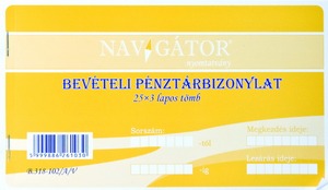 Bevételi pénztárbizonylat B.318-102 185x105 mm 25x3 lapos Navigátor