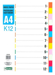 Elválasztólap A/4 1-12, karton d.rect