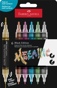 Akril marker készlet, kétvégű Faber-Castell "Black Edition" Shake&Paint 6 metál szín