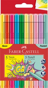Filctoll készlet, kimosható 1 mm Faber-Castell "Grip" 10 neon és pasztell szín