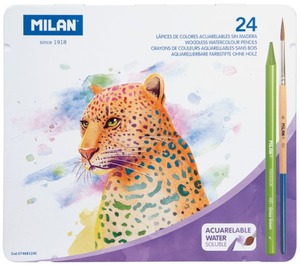 Színes ceruza készlet  famentes, fém dobozos, ajándék ecset Milan 24 szín
