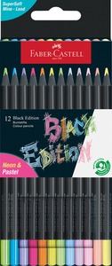 Színesceruza készlet fekete fa, háromszög test Faber-Castell "Black Edition" 12 neon és metál szín