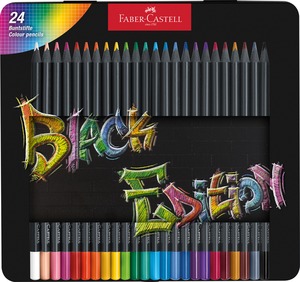 Színesceruza készlet fekete fa, háromszög test, fém dobozos Faber-Castell "Black Edition" 24 szín
