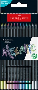 Színesceruza készlet fekete fa, háromszög test Faber-Castell "Black Edition" 12 metál szín