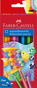 Színesceruza készlet akvarell, ajándék ecset Faber-Castell 12 szín
