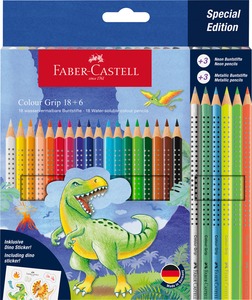Színesceruza készlet háromszög test Faber-Castell "Colour Grip" Dinosaur 18+6 szín