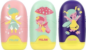 Hegyező 1 lyukú, tartályos, radírral Milan "Capsule" Fairy Tale