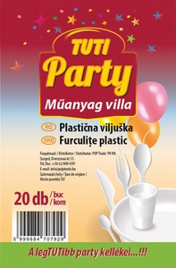 Műanyag villa 20 db/csomag TUTI "Party" fehér