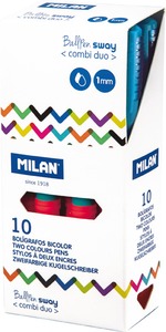 Golyóstoll 1 mm kétvégű 10 db/csomag Milan "Sway" Combi piros-kék